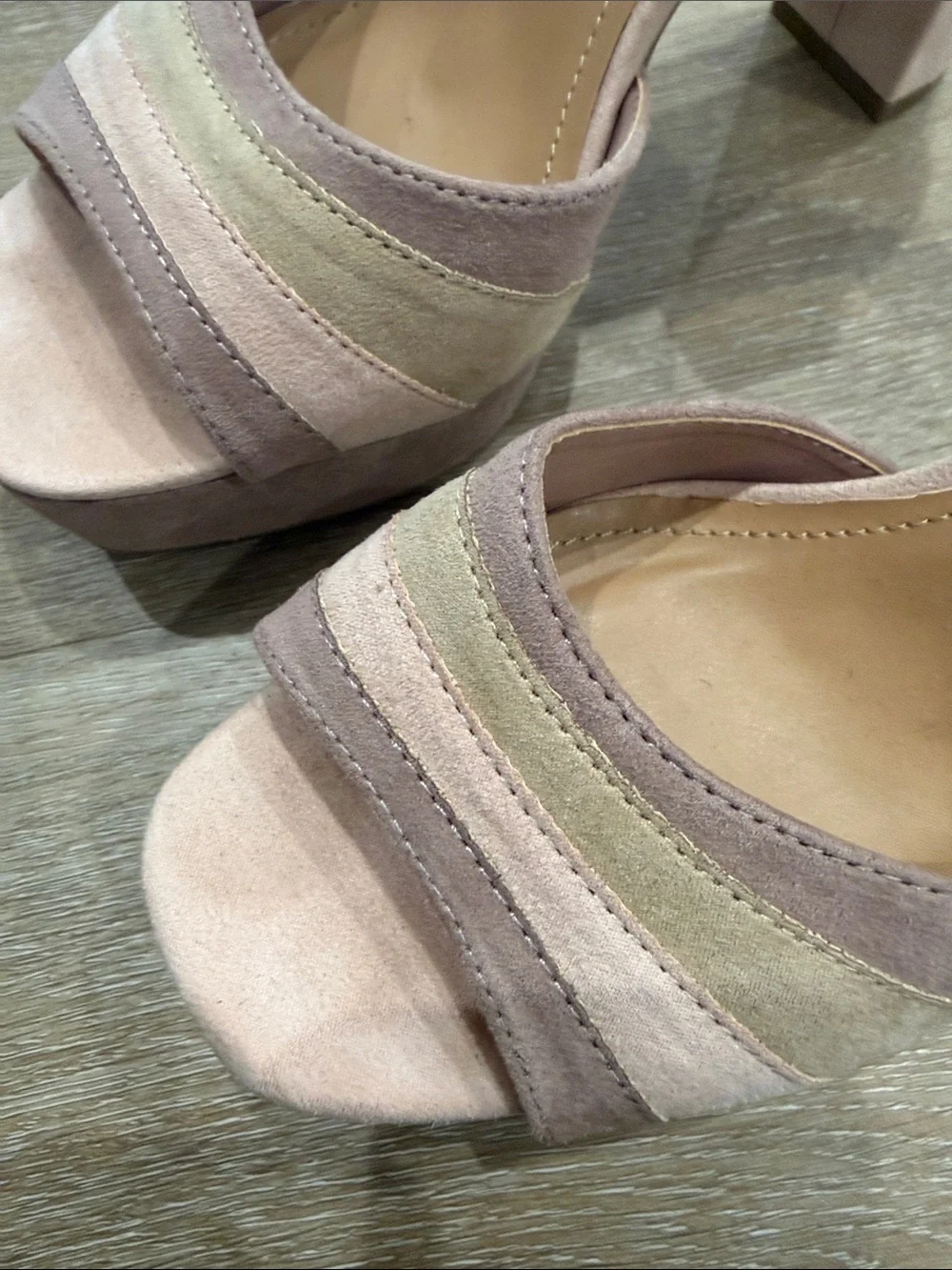 BAMBOO Pink, Taupe and Cream Suede Platform Block Heels